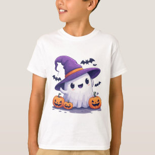 Halloween Ghost Surrounded By Pumpkins And Bats 👻 T-Shirt