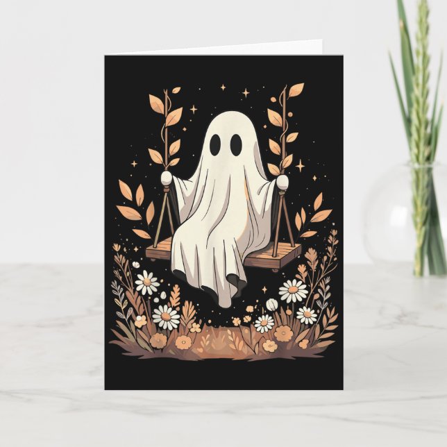 Halloween Ghost Swing Fall Floral  Card (Front)