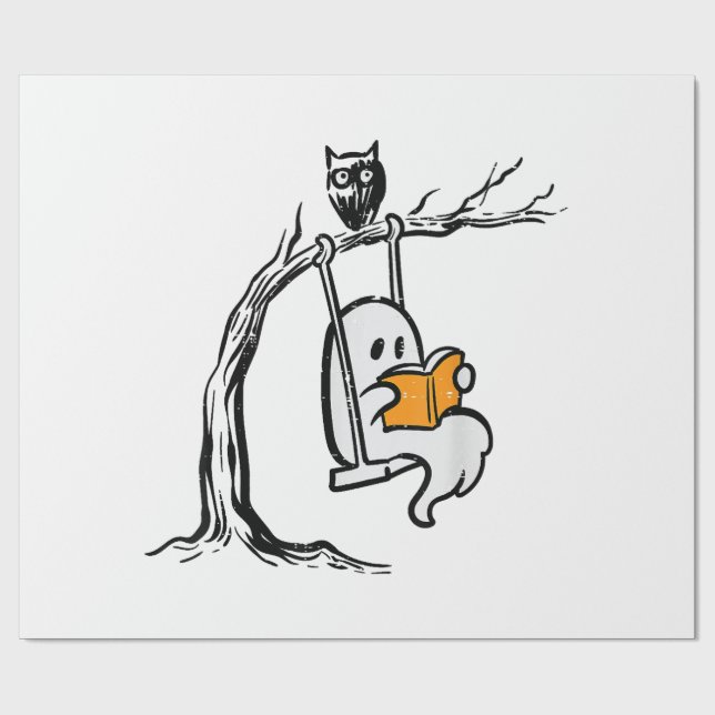 Halloween Ghost Swing Reading  Wrapping Paper (Flat)