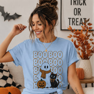 Halloween Ghost T-Shirt Cute Cat Pumpkin