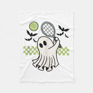 Halloween Ghost Tennis Player Retro Spooky Season Fleece Blanket