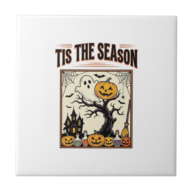 Halloween Ghost Tis The Season Haunted House_1 Tile (Front)