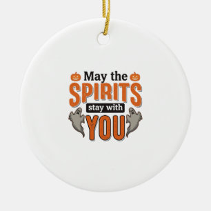 Halloween Ghost Typography Vintage Engraving Desig Ceramic Tree Decoration