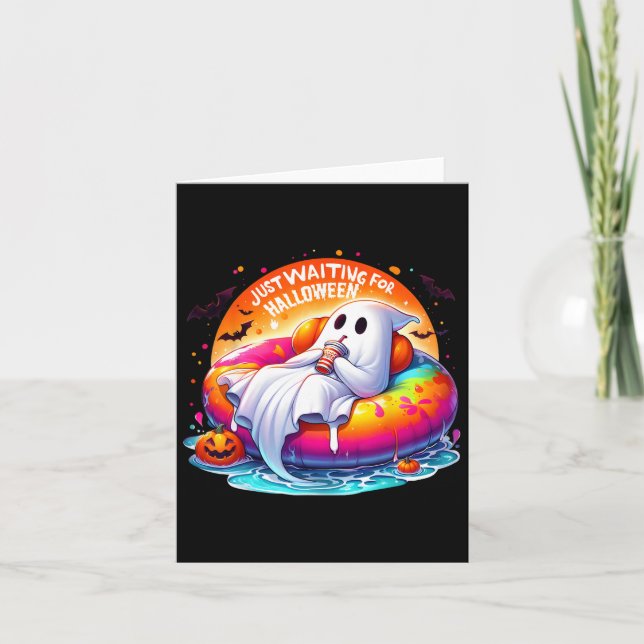 Halloween Ghost Waiting Pool Float Fun Pumpkin  Card (Front)