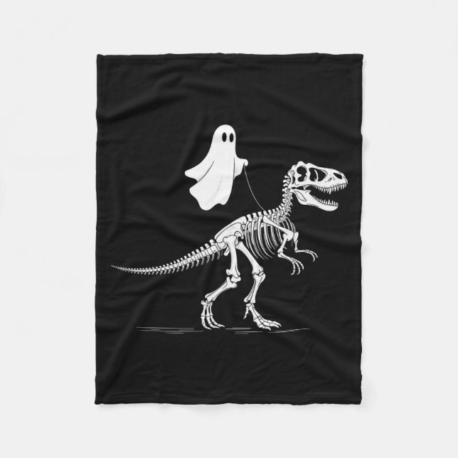 Halloween Ghost Walking Dinosaur Skeleton T Rex Fu Fleece Blanket (Front)