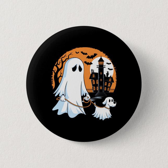 Halloween Ghost Walking Dog 6 Cm Round Badge (Front)