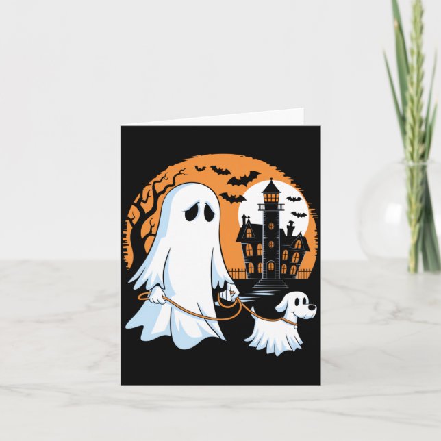 Halloween Ghost Walking Dog Card (Front)