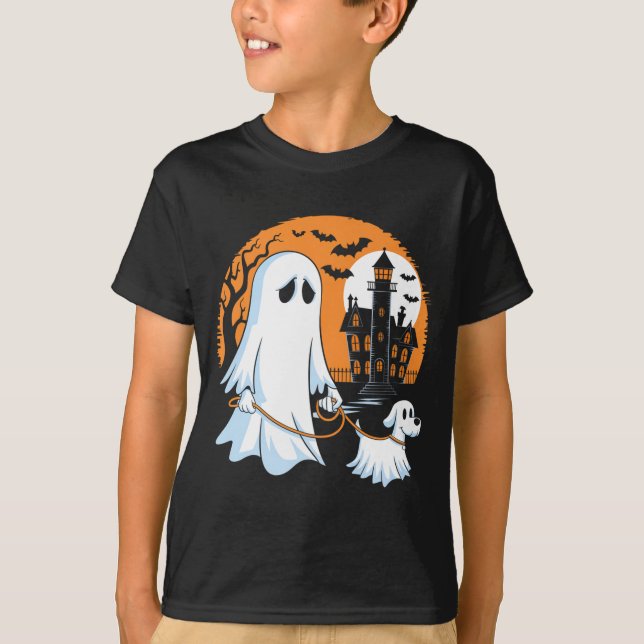 Halloween Ghost Walking Dog Premium T-Shirt (Front)