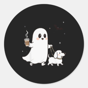Halloween Ghost Walking Dog Soky Season Halloween Classic Round Sticker