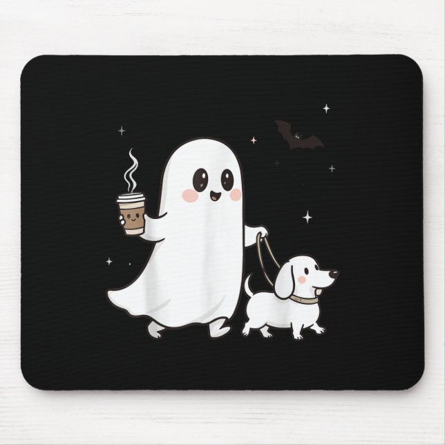 Halloween Ghost Walking Dog Spooky Season Hallowee Mouse Pad (Front)