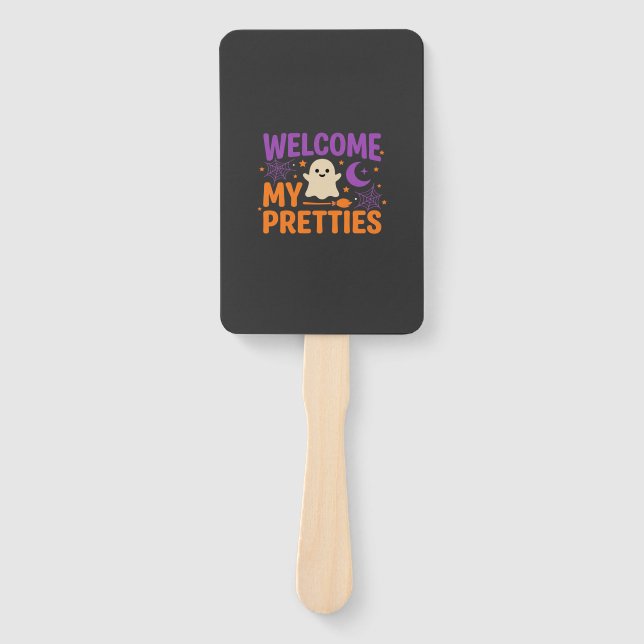 Halloween Ghost Welcome My Pretties SVG Design Hand Fan (Front)