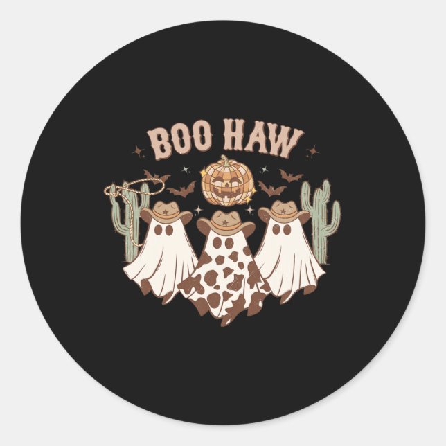 Halloween Ghost Western Cowboy Ghosts Boo Haw Spoo Classic Round Sticker (Front)