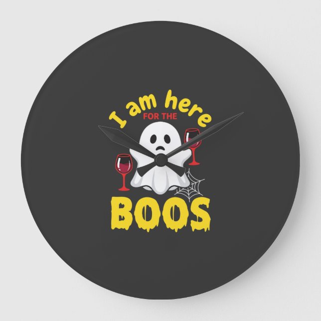 Halloween Ghost Wine Boos Design Large Clock (Front)
