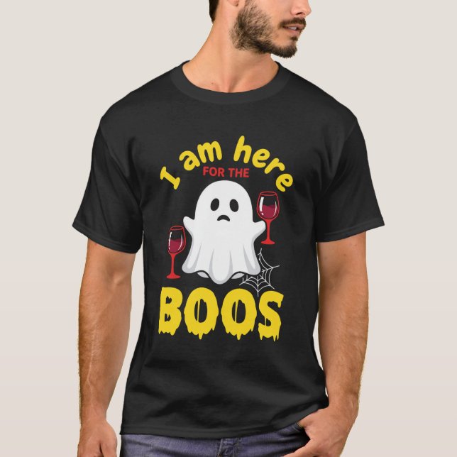 Halloween Ghost Wine Boos Design T-Shirt (Front)