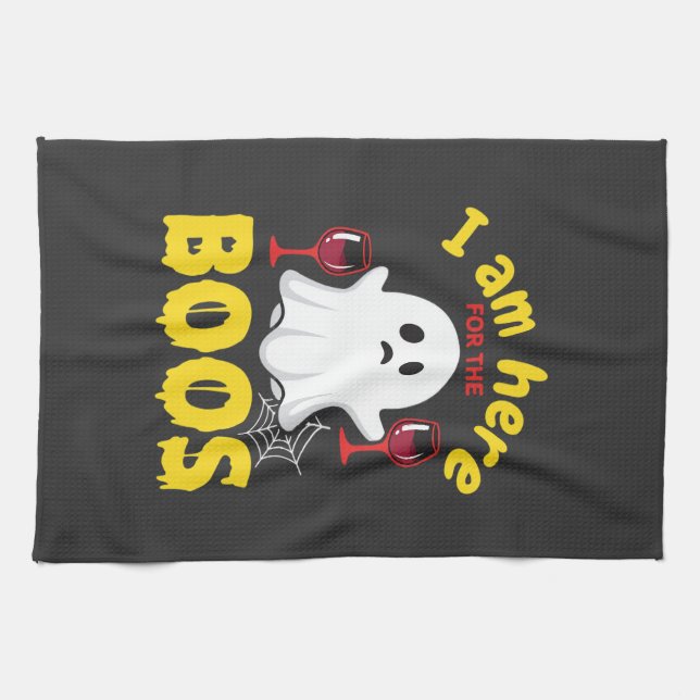 Halloween Ghost Wine Boos Design Tea Towel (Horizontal)