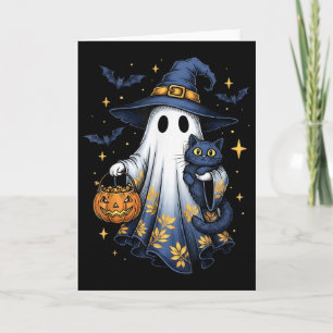 Halloween Ghost Witch Holding Black Cat Funny Hall Card