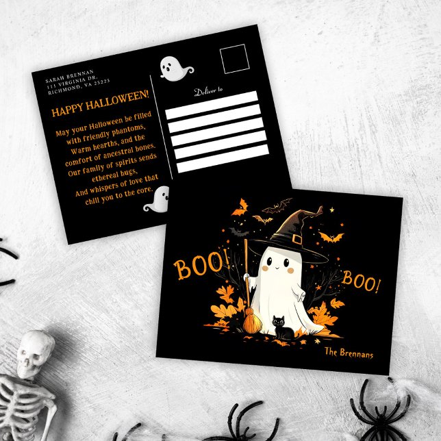 Halloween Ghost Witch October Greeting Holiday Postcard (Halloween Ghost Witch October Greeting Holiday Postcard)
