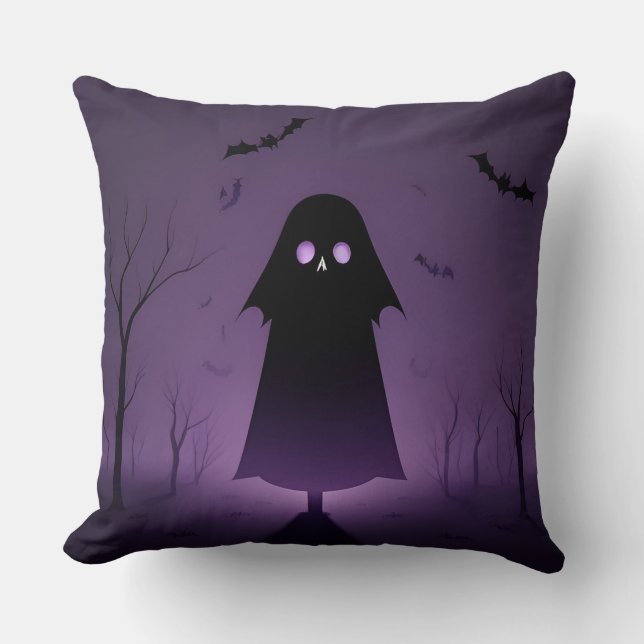 Halloween Ghost with Bats Cushion (Front)