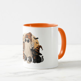 Halloween Ghost with Black Cat and Pumpkin Spice Mug