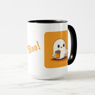 Halloween Ghost with coffee cup and Boo!