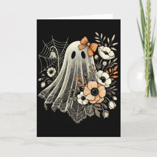 Halloween Ghost With Flowers Vintage Card