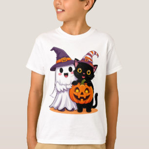Halloween Ghost With Pumpkin Cat 👻 T-Shirt