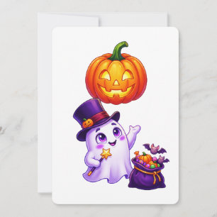 Halloween Ghost with Pumpkin Parade Invitation