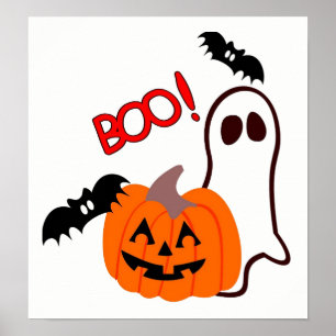 Halloween Ghost with pumpkin Poster