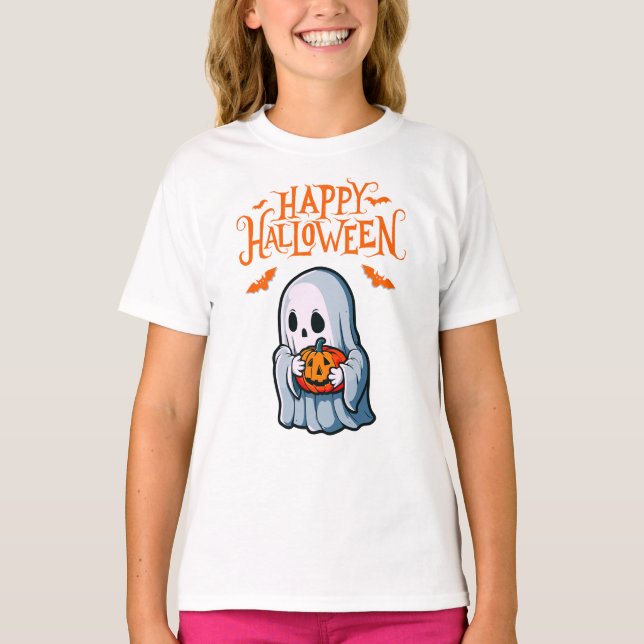 Halloween Ghost with Pumpkin t-shirt (Front)