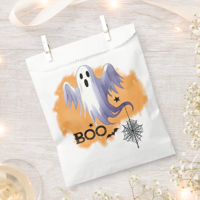 HALLOWEEN Ghost With Spider Web Favour Bags (Clipped)