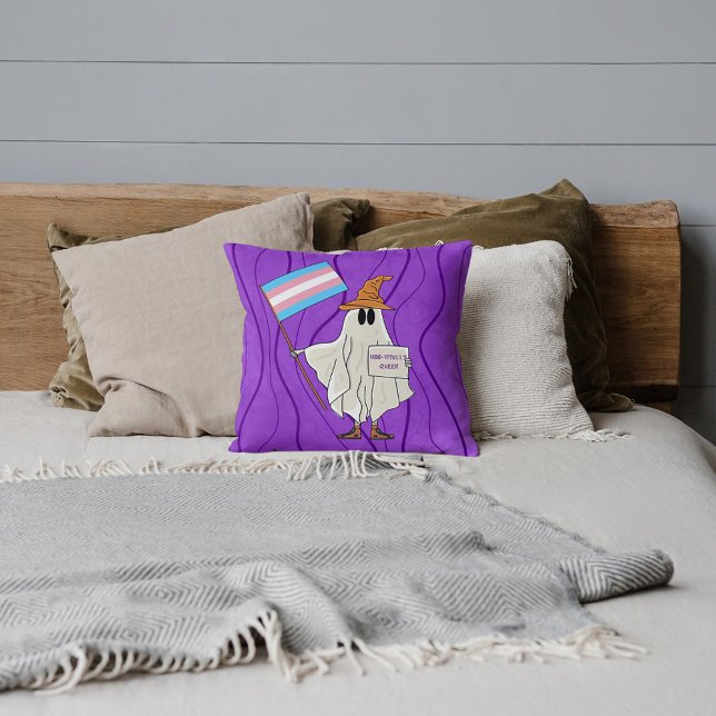 Halloween Ghost With Transgender Flag  Cushion (Creator Uploaded)