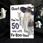 Halloween Ghost Womens Funny Happy 50th Birthday Card<br><div class="desc">Bring sass and spooky humour to Halloween with this boujee happy birthday card for women. Perfect for mothers, sisters or your favourite fabulous friend, it’s a fun choice for Halloween parties, fall birthdays, or just a seasonal laugh. With its playful mix of chic and spooky, this card is sure to...</div>