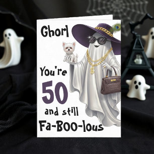 Halloween Ghost Womens Funny Happy 50th Birthday Card