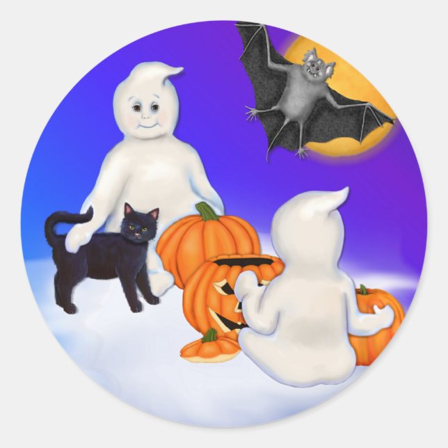 Halloween Ghosts and Friends Classic Round Sticker (Front)