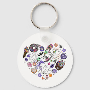 Halloween Ghosts and Pumpkin Clipart Heart shape Key Ring