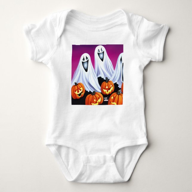 Halloween Ghosts and Pumpkins Baby Bodysuit (Front)