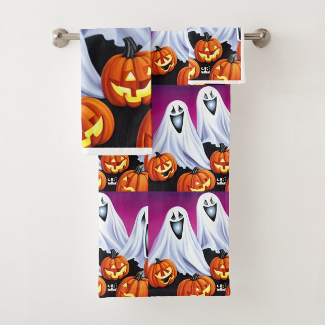 Halloween Ghosts and Pumpkins Bath Towel Set (Insitu)