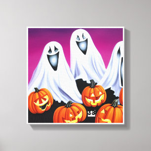 Halloween Ghosts and Pumpkins Canvas Print