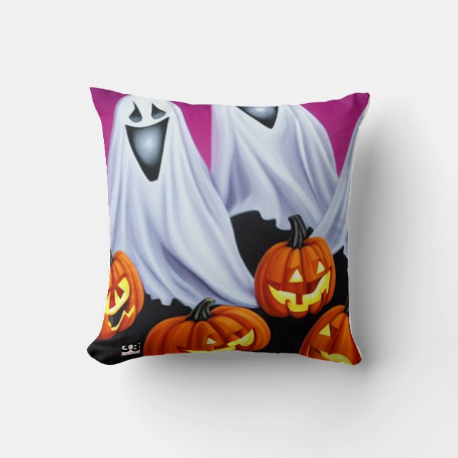 Halloween Ghosts and Pumpkins Cushion (Front)