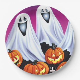 Halloween Ghosts and Pumpkins Paper Plate
