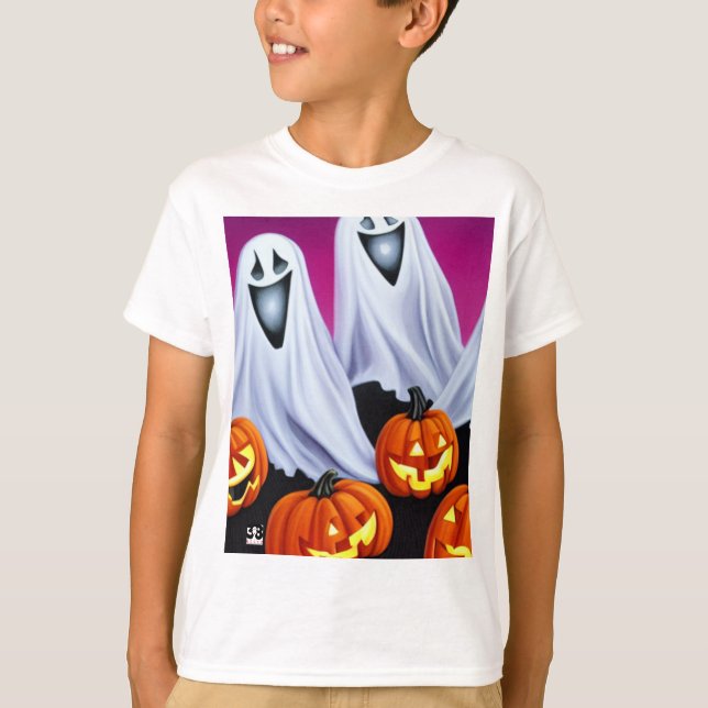 Halloween Ghosts and Pumpkins T-Shirt (Front)
