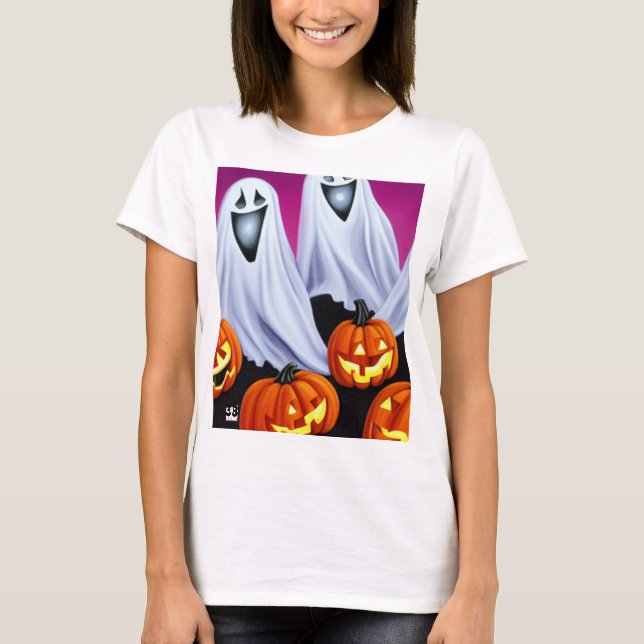 Halloween Ghosts and Pumpkins T-Shirt (Front)