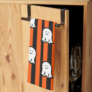 Halloween Ghosts and Stripes Tea Towel