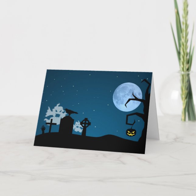Halloween Ghosts at Graveyard Card (Front)