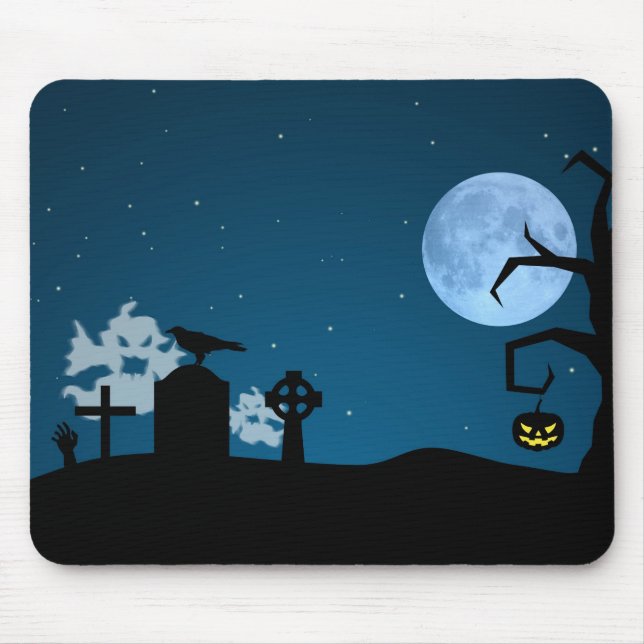 Halloween Ghosts at Graveyard Mouse Pad (Front)