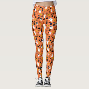 Halloween Ghosts Black Cats Spider Webs Fun Leggings