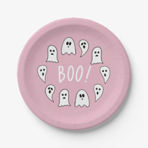 Halloween Ghosts Boo Pink Paper Plate