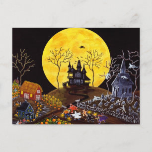 Halloween,ghosts,church,tombstones,witch Postcard