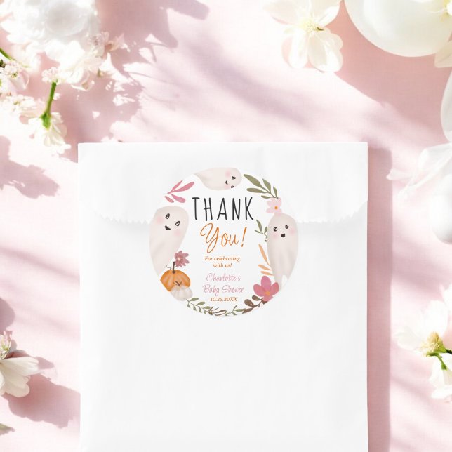 Halloween Ghosts Cute baby shower thank you Classic Round Sticker (Halloween Ghosts Cute baby shower thank you Classic Round Sticker)