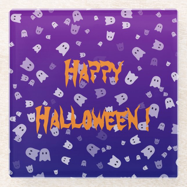 Halloween Ghosts Glass Coaster (Front)